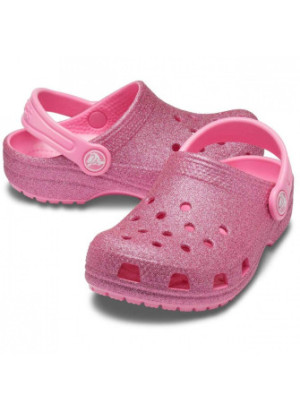 Sandália De Praia Crocs Classic Glitter Clog T Crocs 206992-669 Pink Lemonade