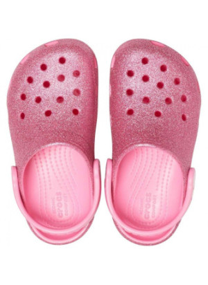 Sandália De Praia Crocs Classic Glitter Clog T Crocs 206992-669 Pink Lemonade