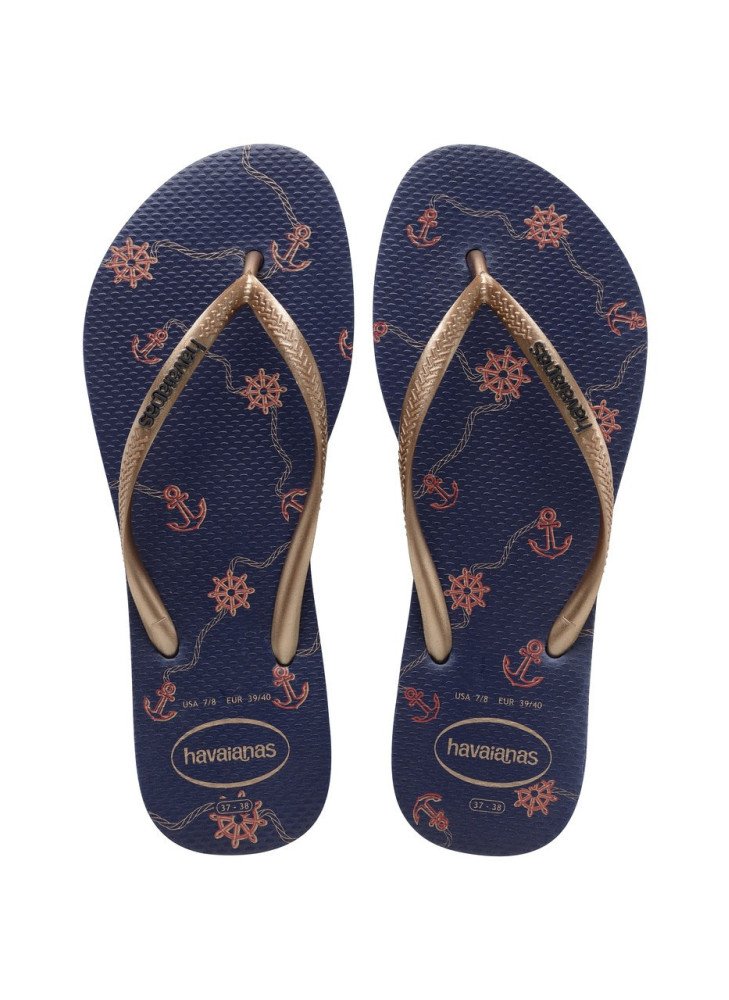 Slim Nautical Beach Flip Flops Havaianas 4137125.1754 Navy Blue/Rose Gold