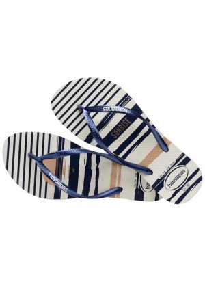Chinelo De Praia Slim Nautical Havaianas 4137125.5035 White/Navy/White