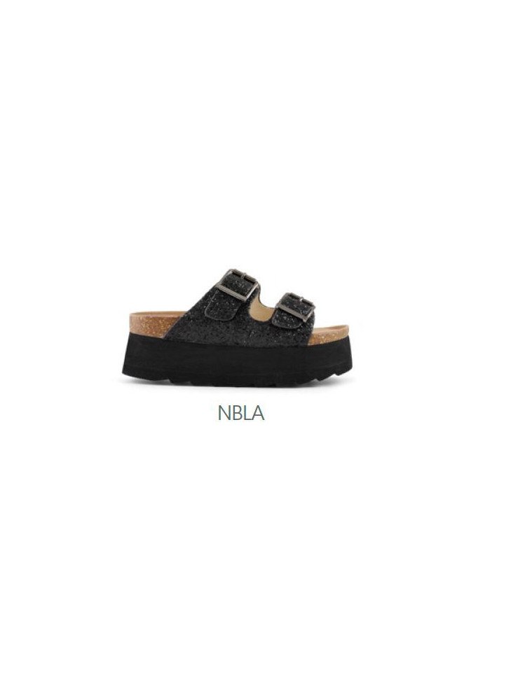 Glittered Platform Metal Buckles Sandals Colors Of California HC.BES22-NBLA Black