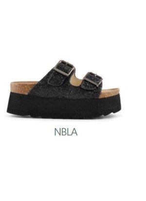 Glittered Platform Metal Buckles Sandals Colors Of California HC.BES22-NBLA Black