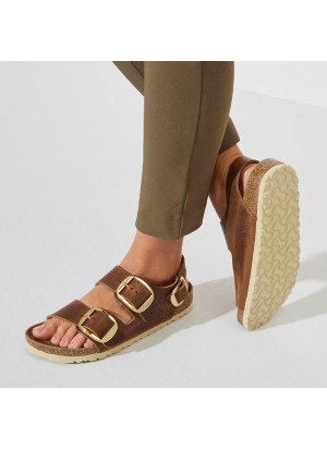 Milano Sandal Big Buckle Birkenstock 1024067 Oiled Leather Cognac