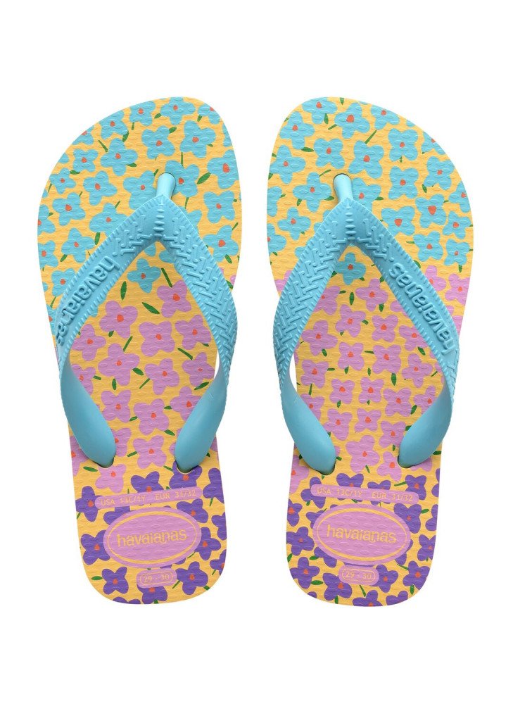 Chinelo De Praia Kids Flores Havaianas 4000052.6161 Caja Yellow