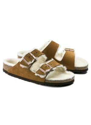 Sandália Arizona Shearling Couro de Camurça Birkenstock 1001135 Mink