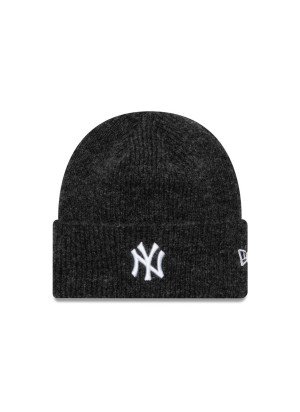 New York Yankees Womens MLB Black Wide Cuff Knit Beanie Hat New Era 60565262 BLKWHI Black