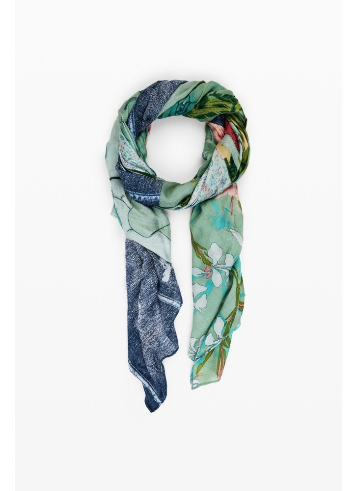 Lenço Fou Delicate Patch Rectangle Desigual 25SAWA11-5013 Turquesa