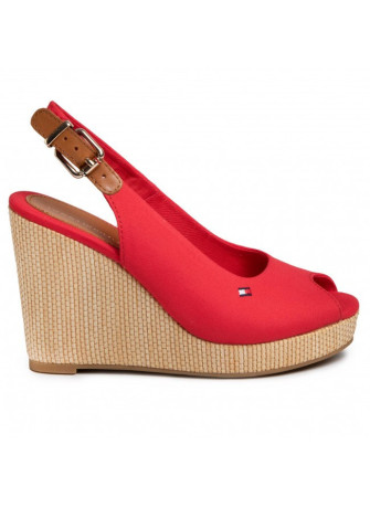 Sandália Iconic Elena Sling Back Wedge Tommy Hilfiger FW04789 XLG Primary Red