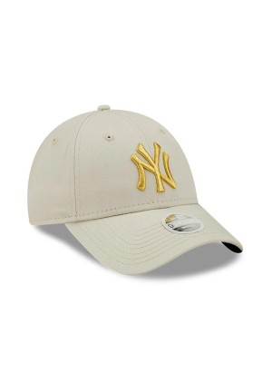 New York Yankees Womens Metallic Logo 9FORTY Adjustable Cap New Era 60222491 Cream