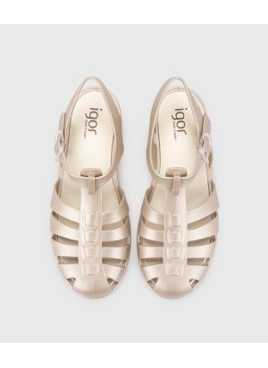 Biarritz Metal Platino Sandal Igor S10346-388 Gold
