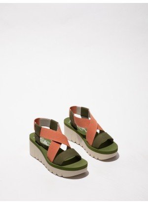 Yabi Sandal Fly London P144922014 Army Green/Tea Rose/Army Green